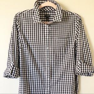 Talbots Dark Navy Gingham Button Down Shirt